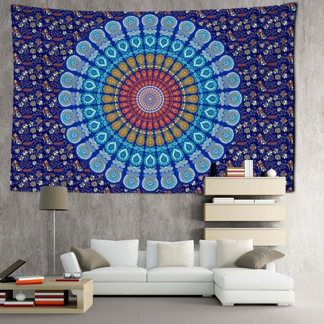 Mandala Wandteppich Super Six in Blau und Lila mit abstraktem Design, B/H: 95 x 70 cm - Bild 1