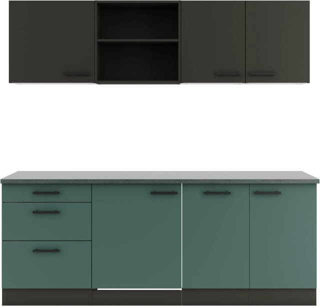 Optifit Küchenzeile KPMV 2199ROE-9+ in Anthrazit und Steingrün mit Breite: 210 cm - Bild 1