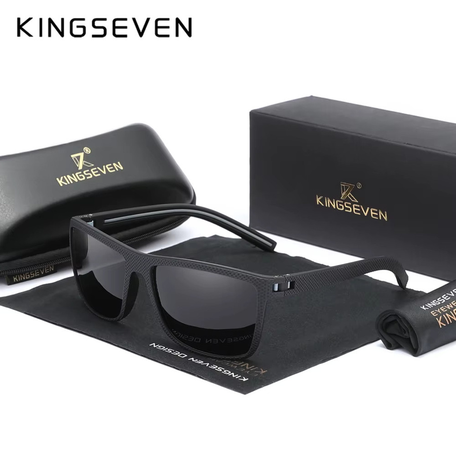 Kiingseve Sportsonnenbrille, Herren, Vollrand, rechteckig, TR90, schwarz, polarisiert, verspiegelt - Bild 2