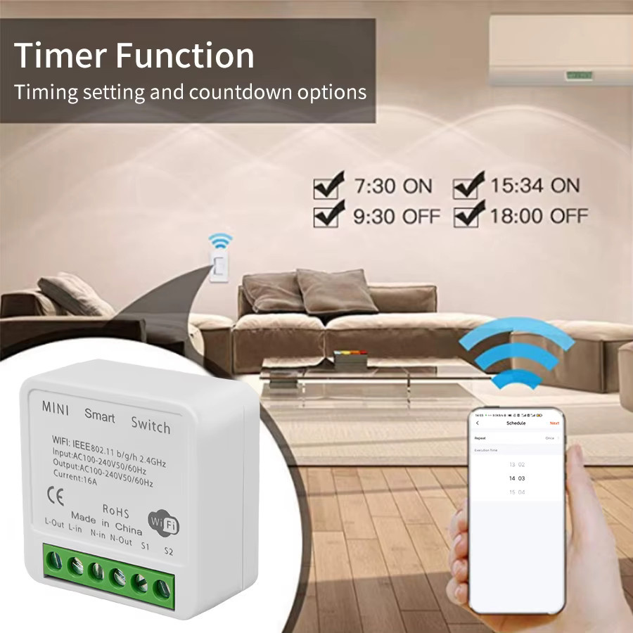 Tuya WiFi Smart Switch Mini Smart Breaker mit 2-Wege-Steuerung in Weiß, kompatibel mit Smart Life, Alexa und Google Home, 16A - Bild 2