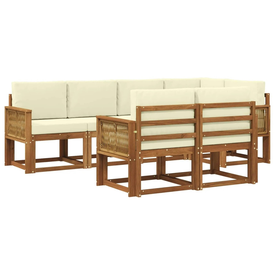 vidaXL Outdoor-Sofagarnitur L-Form aus Akazienholz mit Kissen in Natur und Creme - Bild 2