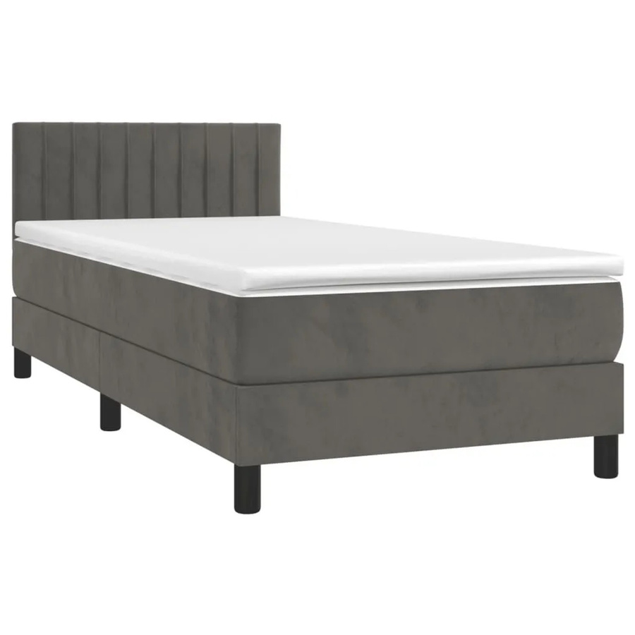 vidaXL Boxspringbett mit Matratze in Dunkelgrau, Hybridbett mit LED-Unterbettbeleuchtung und USB-Ladeport, Samt, B/T: 100 x 200 cm - Bild 2