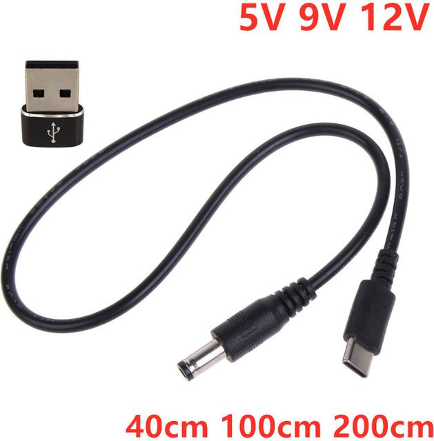 USB Typ C auf DC 5,5x2,1mm PD Adapterkabel für LED-Streifen, TV-Box, Kamera und WLAN-Router, Schwarz - Bild 1