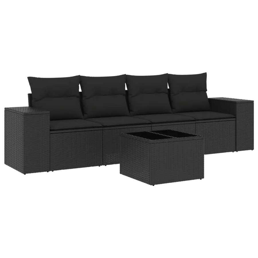 vidaXL 5-tlg Garten-Sofagarnitur aus Poly-Rattan mit Kissen in Schwarz - Bild 2