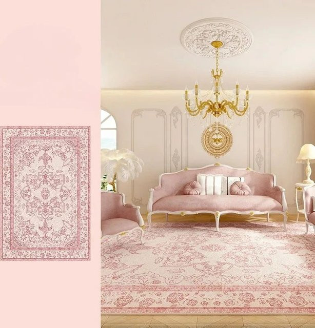 JGJG Retro Persischer Teppich in Pink mit Blumenmuster, Boho-Design, wasserdicht und waschbar, B/T: 80 x 120 cm - Bild 1