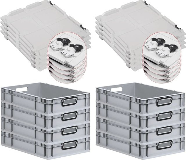 PROREGAL SuperSparSet 8x Eurobox Nextgen Color Transportboxen mit Scharnierdeckel, Grau mit schwarzen Griffen, H x B x T: 12 x 40 x 60 cm, 23 Liter - Bild 1