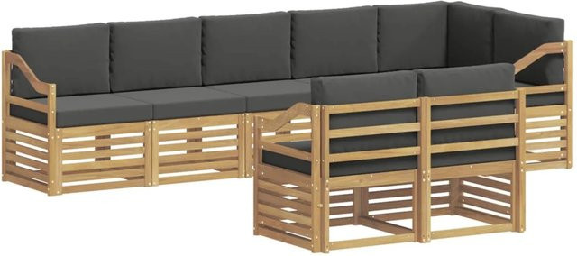 vidaXL Outdoor-Sofagarnitur in L-Form aus Akazienholz mit Polstern, 8-teiliges Set in Anthrazit und Weiß - Bild 1