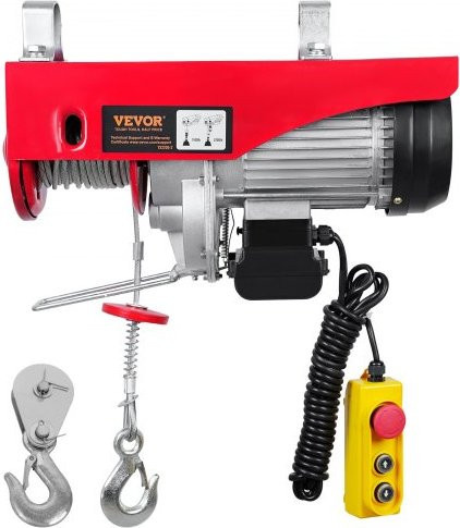 VEVOR Elektrische Seilwinde mit 1000 kg Tragkraft, 1600W Motor, 12 m Hubhöhe und kabelgebundener Fernbedienung, Farbe: Rot - Bild 1