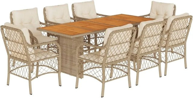 vidaXL 9-teilige Garten-Essgruppe aus PE-Rattan und Akazienholz in Beige-Creme mit Kissen - Bild 1