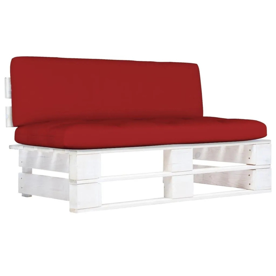 vidaXL Outdoor-Mittelsofa aus imprägniertem Kiefernholz mit Polsterkissen in Weiß und Rot - Bild 2