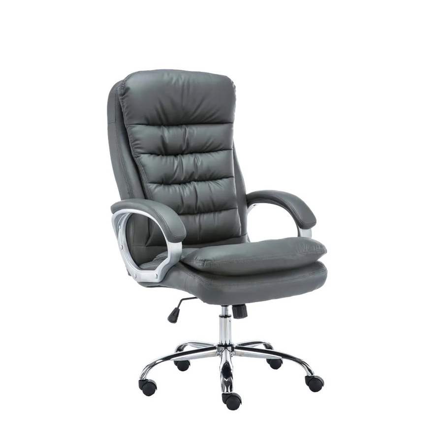 DELUKE Bürostuhl SOUK Ergonomischer Homeoffice Stuhl aus Kunstleder in Grau mit Chromoptik Gestell, H x B x T: 116 x 68 x 77 cm - Bild 2