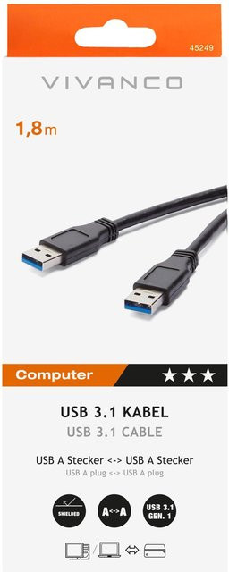 Vivanco USB 3.1 Gen.1 Anschlusskabel USB Type A auf USB Type A, Schwarz, Länge: 1,8 m - Bild 1