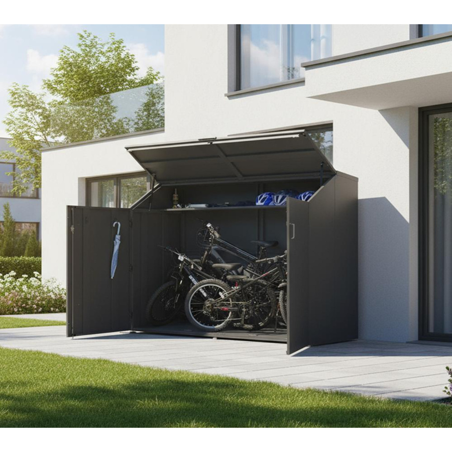 Westmann Fahrradgarage Linea in Anthrazit aus verzinktem Stahl mit Schloss, B/T/H: 200 x 100 x 154 cm - Bild 2