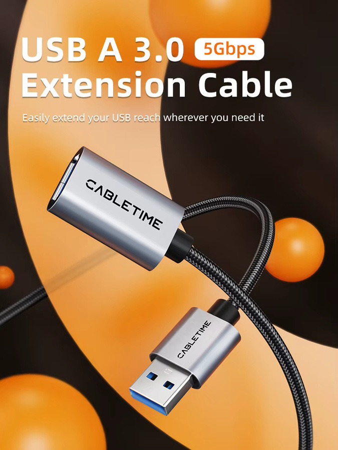 CABLETIME USB-A-Verlängerungskabel USB 3.0 mit 5 Gbit/s Datenübertragungsgeschwindigkeit für Drucker, SSD-Gehäuse und Spiele - Bild 5