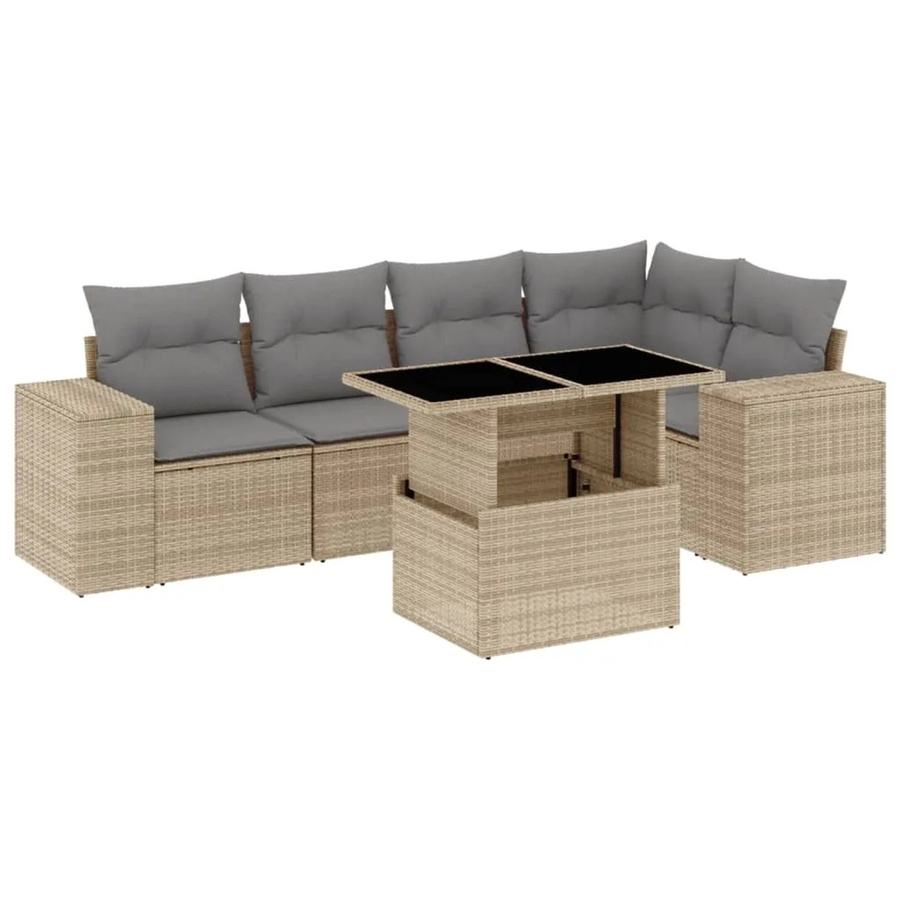 vidaXL 6-teilige Garten-Sofagarnitur in L-Form aus Poly-Rattan mit Kissen in Beige-Grau - Bild 2