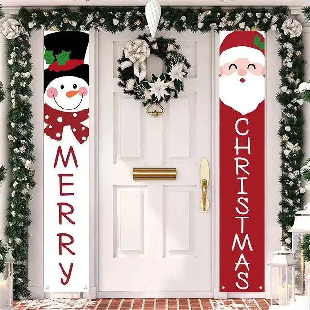 Runtow 2 Stück Weihnachtsmann und Schneemann Türbanner für Weihnachten und Neujahr, mehrfarbig, B: 30 cm, H: 180 cm - Bild 1