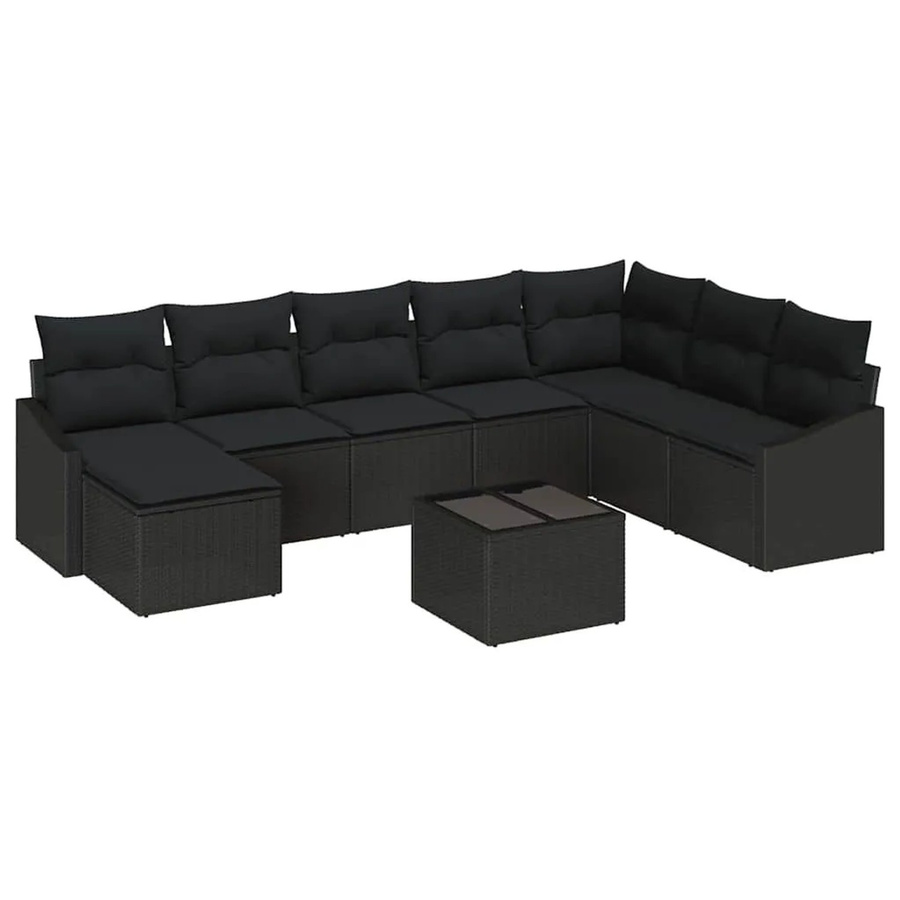 vidaXL Gartensofa-Set in L-Form mit 8 Kissen, Schwarz, Poly-Rattan und Metallgestell - Bild 2