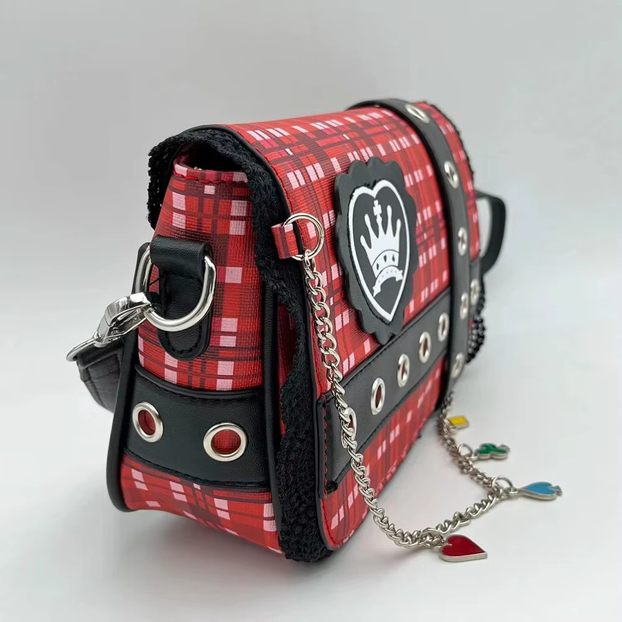 BOOCRE Anime Hinamori Amu Cosplay Umhängetasche, Red Grid Messenger, Leder Handtasche - Bild 4