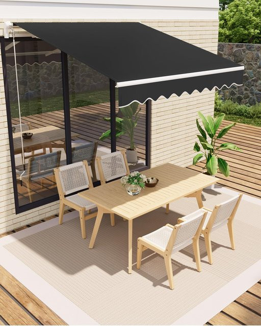 HiMISS Manuell Einziehbare Terrassenmarkise aus Aluminium mit UV-Schutz und Wasserdichtem Polyester in Schwarz - Bild 1