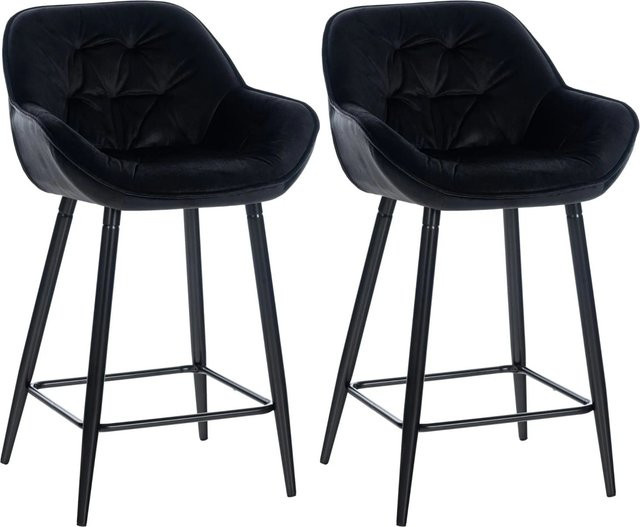 2er Set Barhocker DELUKE KUTOR aus Samt in Schwarz mit Lehne, B/T/H: 54 x 57,5 x 93,5 cm - Bild 1