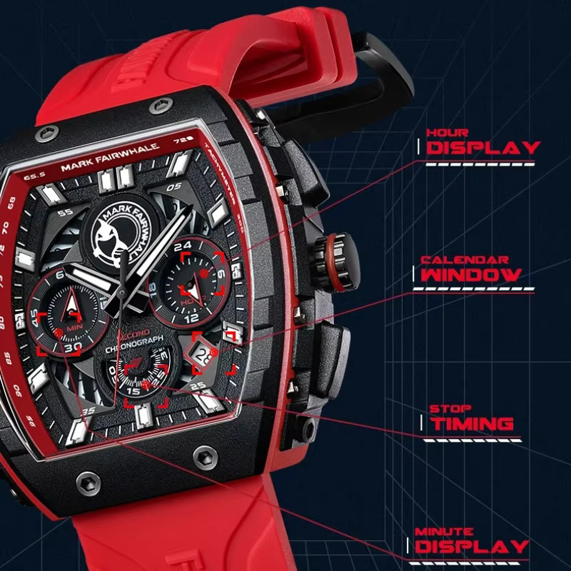 MARK FAIRWHALE Armbanduhr, Chronograph, Tonneau, Quarz, Kunststoff, Schwarz, Herren - Bild 2
