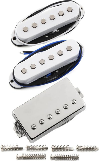 FLEOR HSS Gitarren-Tonabnehmer-Set aus 3 Stück: Alnico 5 Humbucker in Chrom und Einzelspulen-Tonabnehmer in Weiß für SSH-Konfigurationen - Bild 1