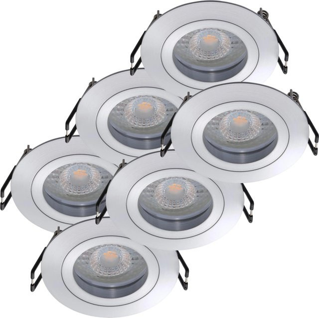 Oktaplex 6er Set Lyon LED Deckeneinbaustrahler aus Aluminium, rund, dimmbar, Warmweiß 2700K, Silber/Weiß - Bild 1