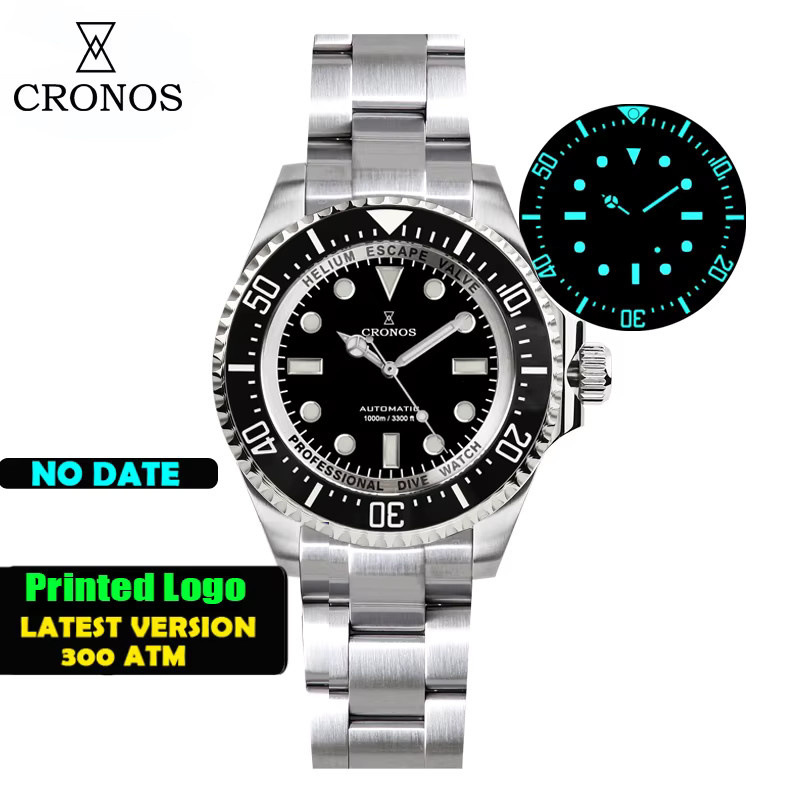 Cronos Taucheruhr Automatik, Edelstahl, 40 mm, Schwarz, Unisex - Bild 2