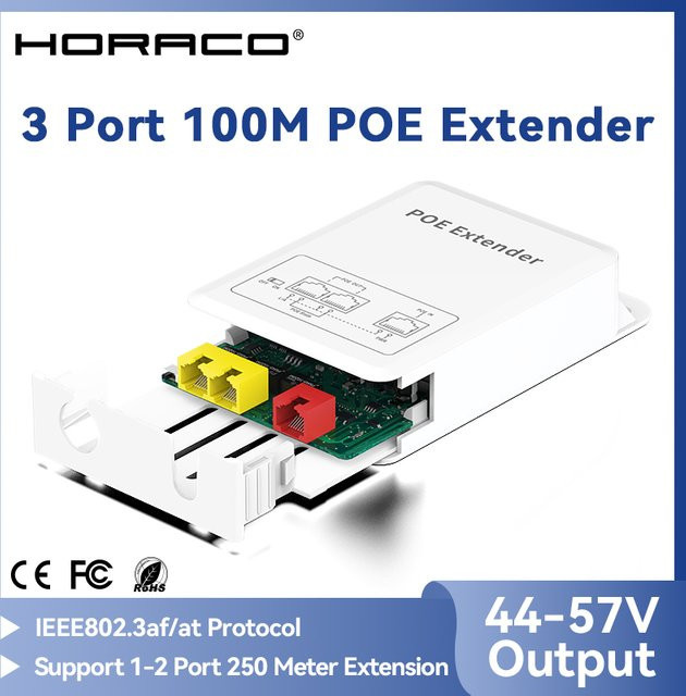 HORACO 3-Port POE-Extender Outdoor Regenfester POE-Repeater IP30 VLAN Weiß für POE-Kameras und Access Points - Bild 1