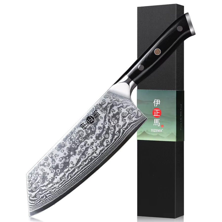 YIZEMA Profi Hackmesser aus Damaststahl in Silber, 19,05 cm Klingenlänge - Bild 7