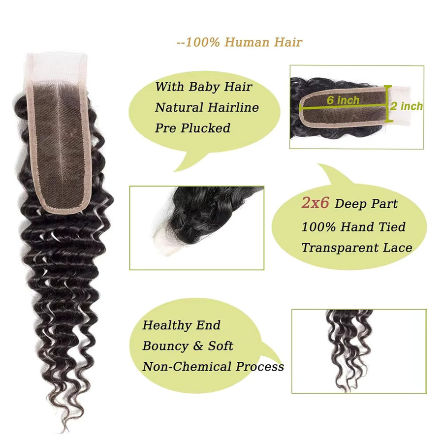 SHES BEAUTY Remy Haar Mittelteil, 2x6 Tiefe Welle Spitze, Damen - Bild 2