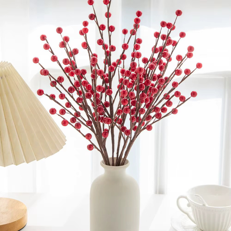 Künstliche Stechpalmen mit roten Beeren für Weihnachtsdekoration und DIY-Vasenfüllungen in Rot und Grün - Bild 2