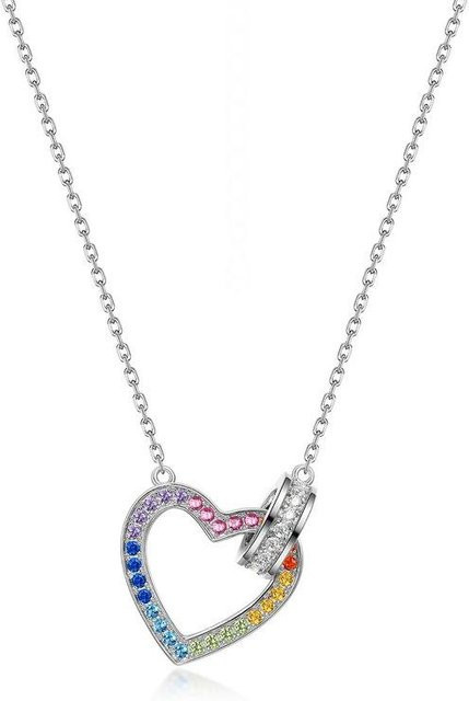 POMOiii Halskette 925 Silber, Regenbogen Zirkon, Damen - Bild 1