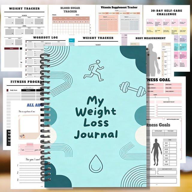 Minimalistisches Spiral-Notizbuch für Gewichtsverlust und Fitness als Diät- und Trainingsprotokoll, Softcover, Blau, A5 - Bild 1