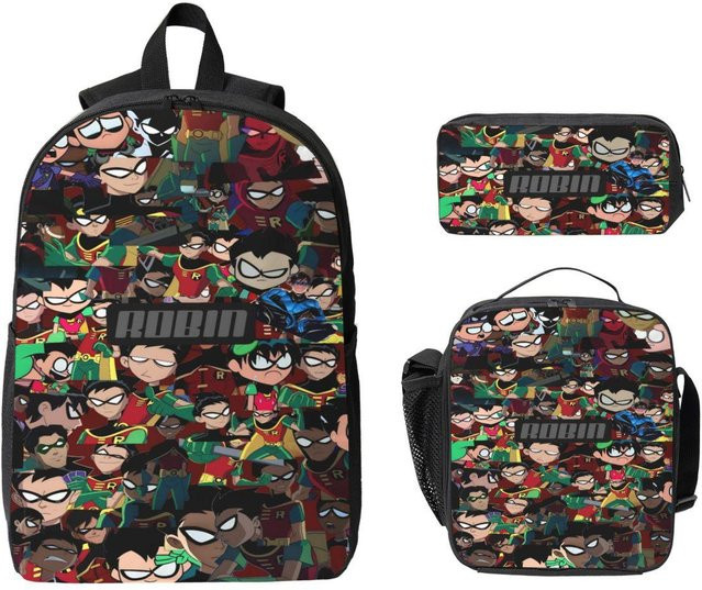 3-teiliges Teens Titans Go Beast Boy Schulset von Fancy Style Studio mit Rucksack, Federmäppchen und Brotdose in Multicolour - Bild 1