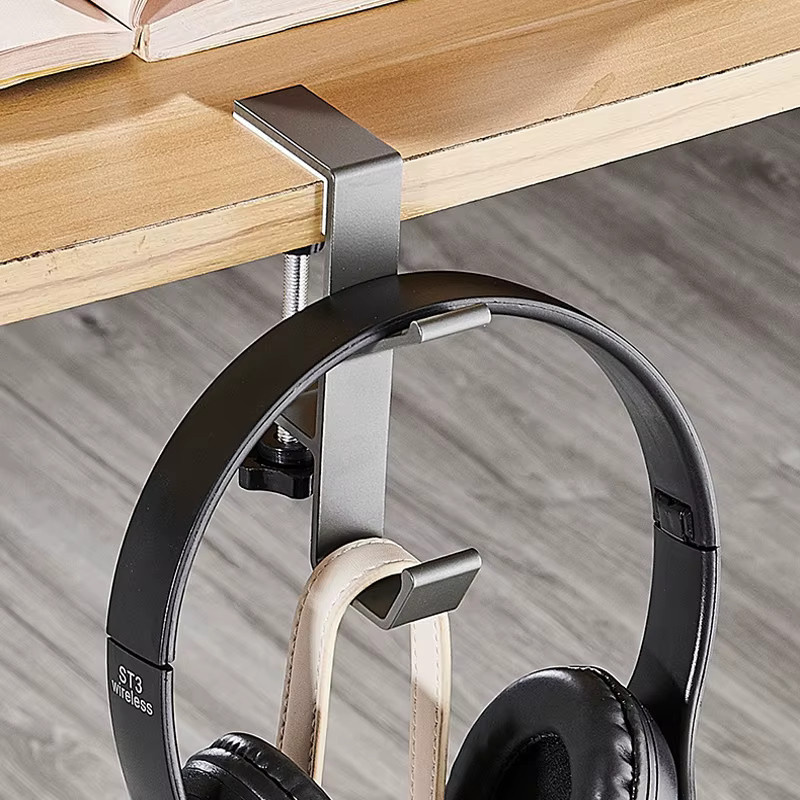 Verstellbarer Schreibtisch-Kantenhaken in Weiß aus Metall zur Aufbewahrung von Gaming-Headsets und Rucksäcken mit selbstklebender Montage - Bild 2