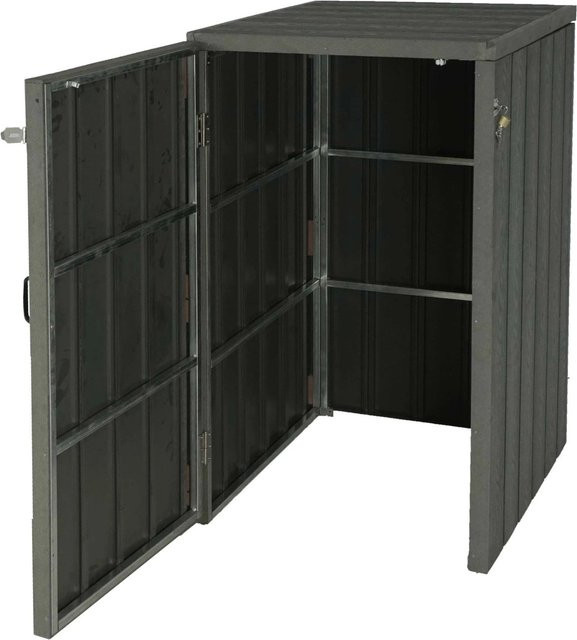Proregal Mülltonnenverkleidung aus WPC und verzinktem Stahl in Grau, Erweiterbare Mülltonnenbox in Holzoptik, H x B x T: 117 x 80 x 105 cm - Bild 1