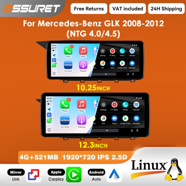 OSSURET 12,3 Zoll Carplay Linux Autoradio für Mercedes-Benz GLK-Klasse X204 2008 - 2019 NTG 4.0 4.5 Multimedia-Videoplayer T113-i mit Dual-Core, USB, Bluetooth und Mirror Link in Schwarz - Bild 1