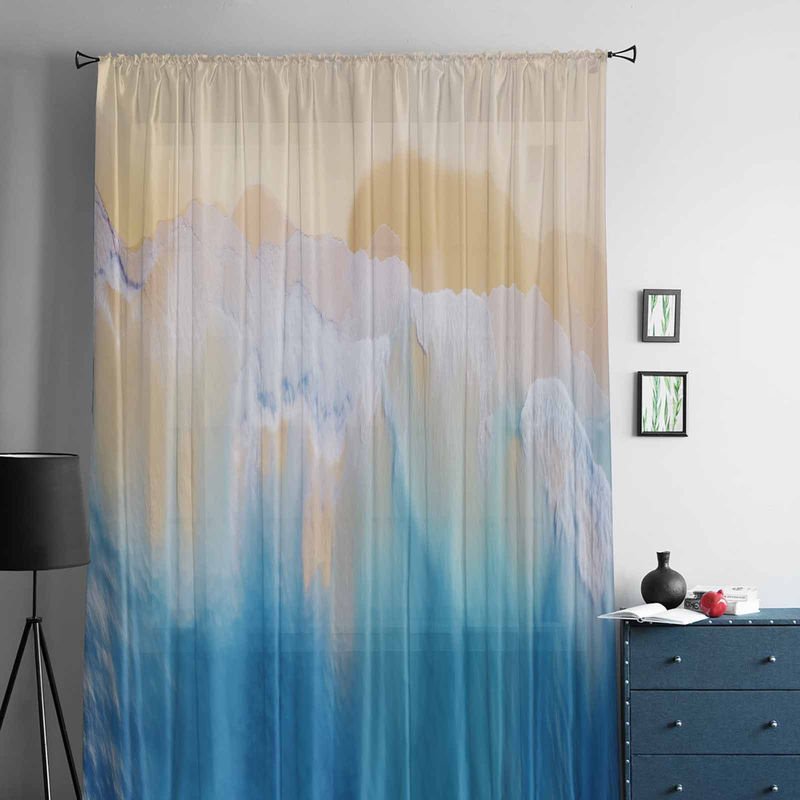 Super Six Chiffon-Fenstervorhang mit Ozean-Strand-Motiv in Weiß und Blau, transparentes Tüll-Paneel für Wohnzimmer und Schlafzimmer, Breite: 135 cm, Höhe: 114 cm - Bild 2