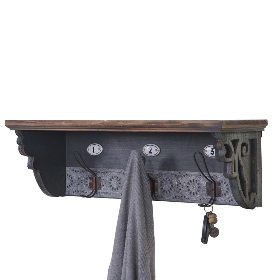Wandgarderobe MCW A43 aus massivem Tannenholz in Vintage-Optik, Farbe Braun/Mehrfarbig, B/H/T: 60 x 22 x 18 cm - Bild 2