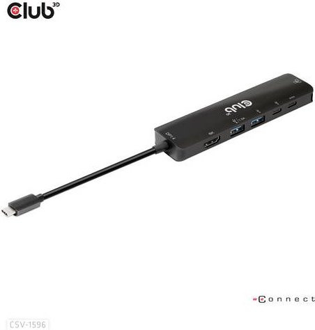 club3D USB-6-in-1-HUB USB-C Multiport Hub mit HDMI, 2x USB-A, USB-C (USB 3.2 Gen 2) und Ethernet in Schwarz - Bild 1