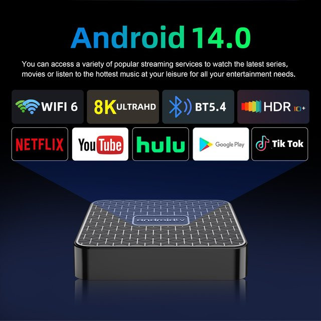 T8S Smart TV Box Globale Version mit Android 14, Rockchip RK3518, 8K Multimedia-Player, 2,4G/5G WLAN und Bluetooth 5.4 mit Google Assistant - Bild 1