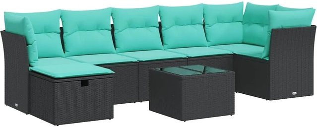 vidaXL 8-teilige Garten-Sofagarnitur aus Poly-Rattan mit Kissen in Schwarz - Bild 1