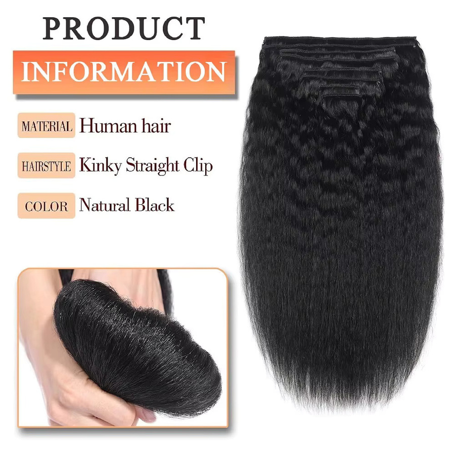 Hot Wave Kinky Straight Clip-in-Haarverlängerungen aus Echthaar, 100g - Bild 3