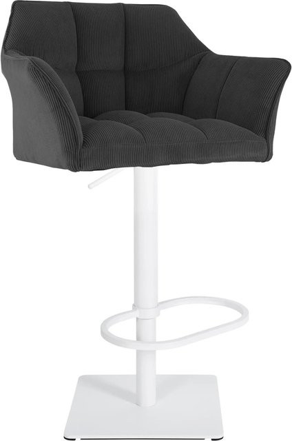 DELUKE Barhocker SIHAR mit Lehne in Dunkelgrau und Weiß, Cord-Bezug und Edelstahlgestell, B/T/H: 64 x 45 x 88 cm - Bild 1