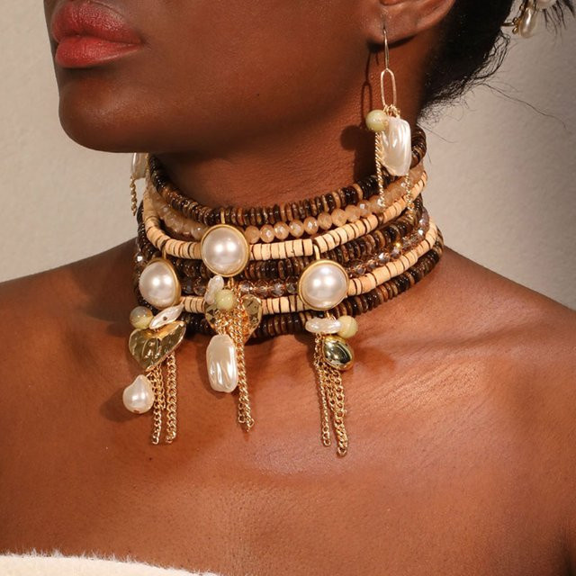 Schmuck-Set Halskette & Ohrringe, Perle, Vintage, Damen, Gold - Bild 1