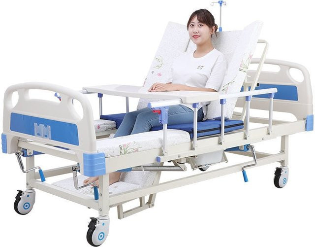 Multifunktionales medizinisches Hebebett für die Rehabilitation und Krankenpflege in Weiß mit Metallgestell und Kunstlederbezug, B/T/H: 90 x 200 cm - Bild 1