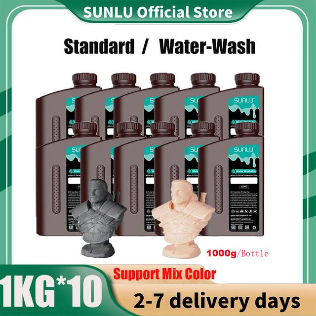 SUNLU 3D Resin Standard und Water-Wash UV Resin für SLA DLP LCD Drucker, Grau, 1 kg - Bild 1