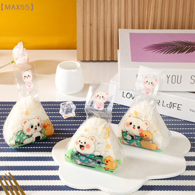 50 Stück MAX-55 Onigiri Sushi Verpackungstaschen aus transparentem Kunststoff im japanischen Cartoon-Design für Dreieck-Reisbälle - Bild 1