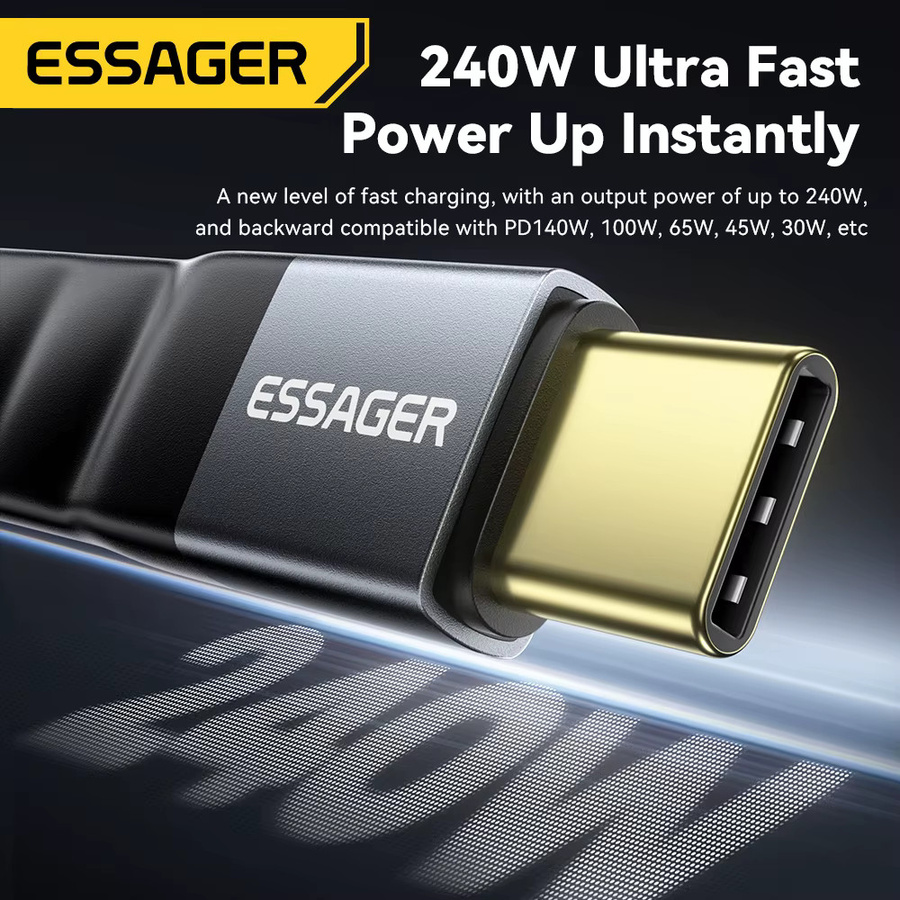 Essager USB 4.0 Typ-C-Kabel in Schwarz mit 40 Gbit/s Datenübertragung, 8K Video und 240 W PD Schnellladefunktion für MacBook, iPhone und Laptop - Bild 3